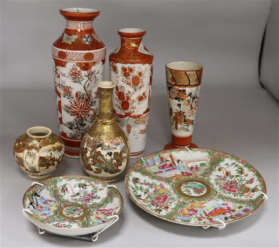 Five Japanese ceramic vases & Famille Verte Plates